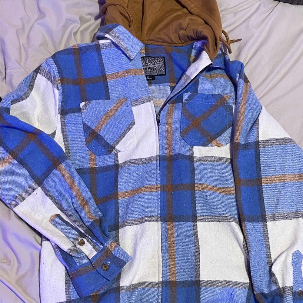 Brooklyn Cloth Blue and Brown Plaid Zip Up Sweater